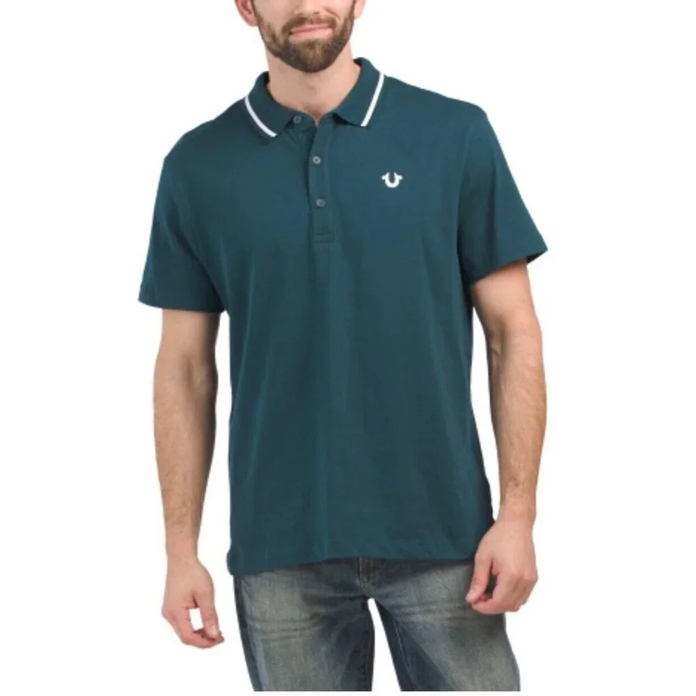 True Religion Polo Shirt Mens‎ Green Short Sleeve Collared Neck Classic Size M